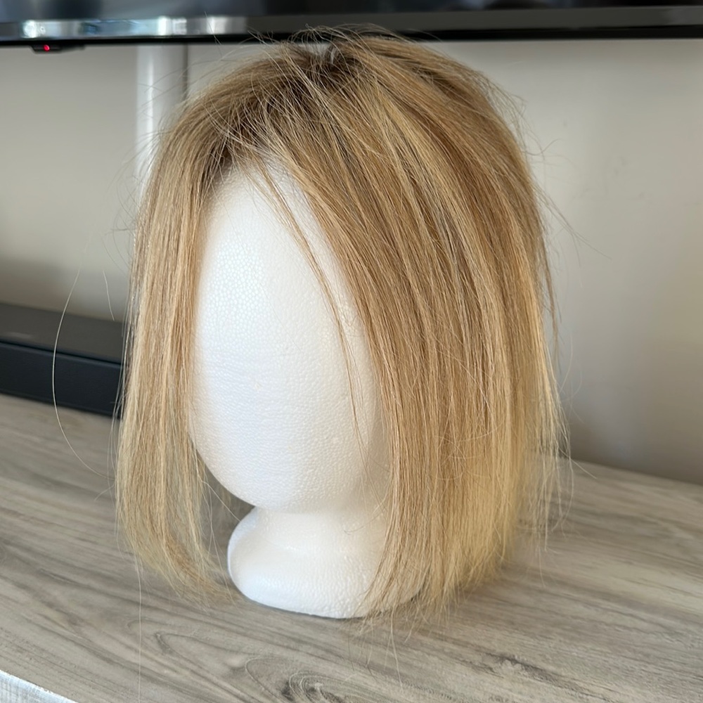Human hair topper blonde with dark roots and highlights